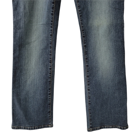𝅺women's  Button Fly Jeans Mini Bootcut Low Rise Denim Dark Wash Size 8 - Picture 4 of 10